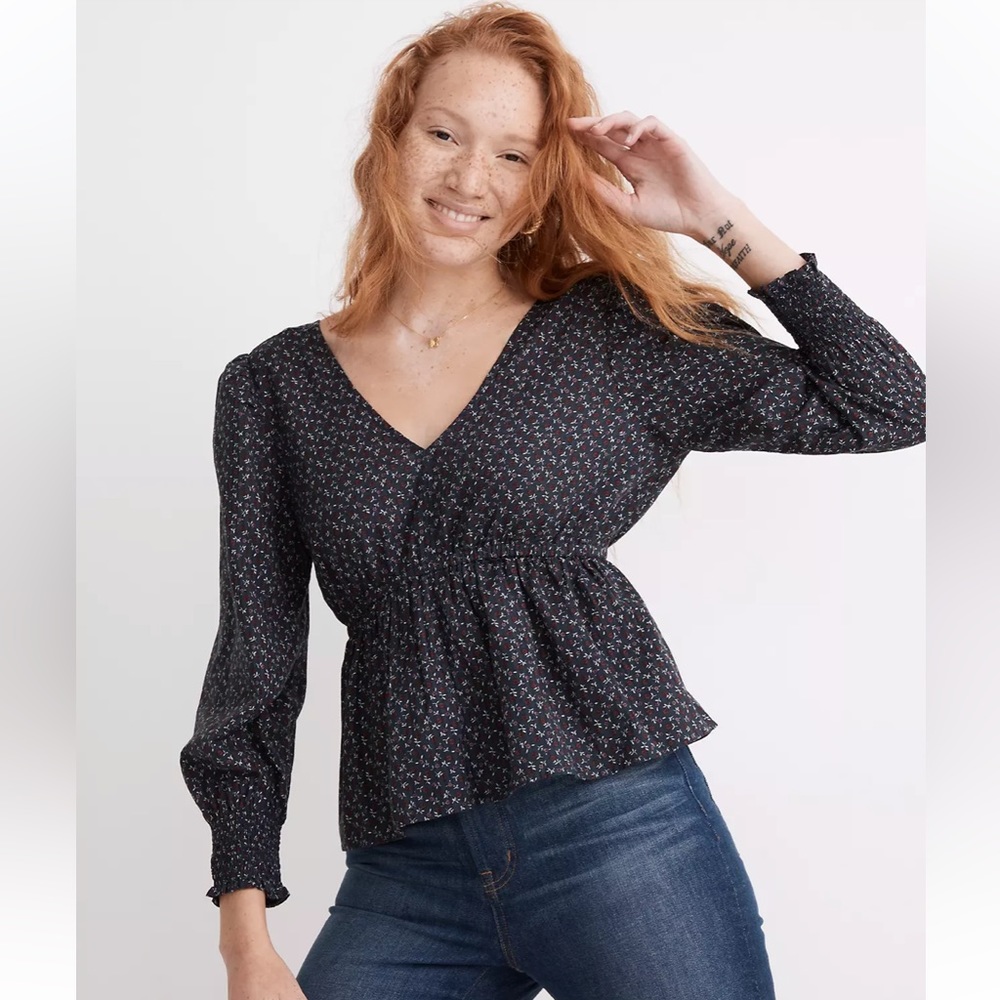 Madewell Tie-Back Peplum Top in Campden Daisies Sz Large